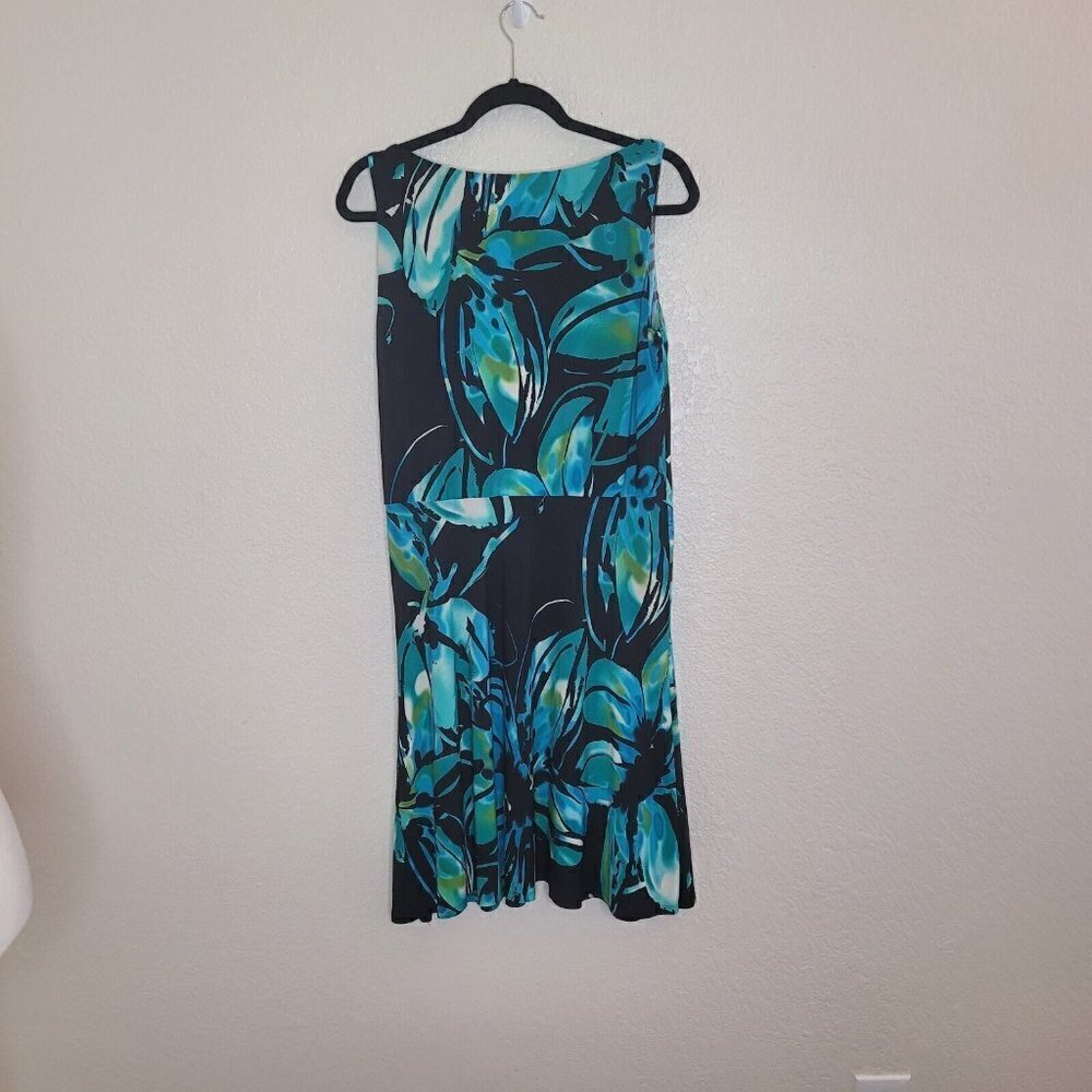 Jones New York Cowl Neck Blouson Blue/Black Floral Knee Length Dress Size 6 - Picture 6 of 11
